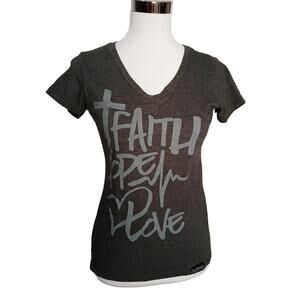 Tim Tebow Foundation Faith Hope Love Graphic V-neck Gray T-shirt Tee Small